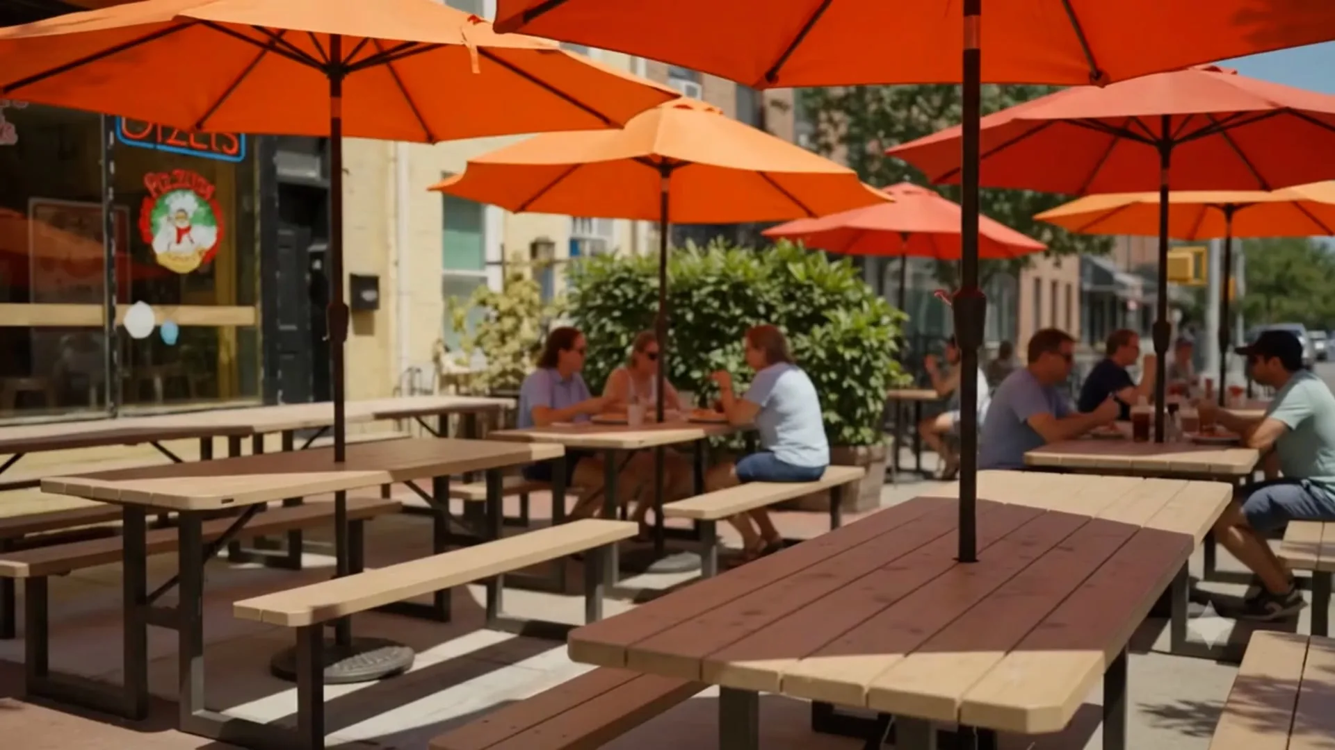 Guests dining on the patio outside Pizzolis Pizzeria in Logan Circle