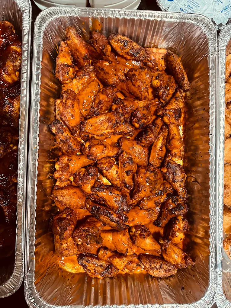 Tray of seasoned buffalo wings