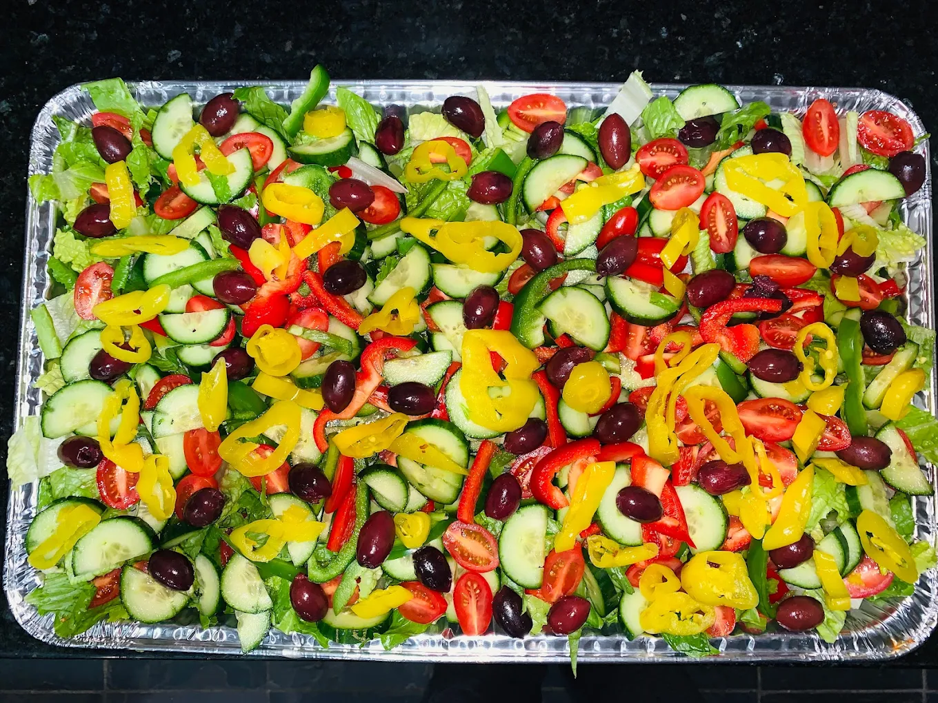 Large catering tray of fresh garden salad